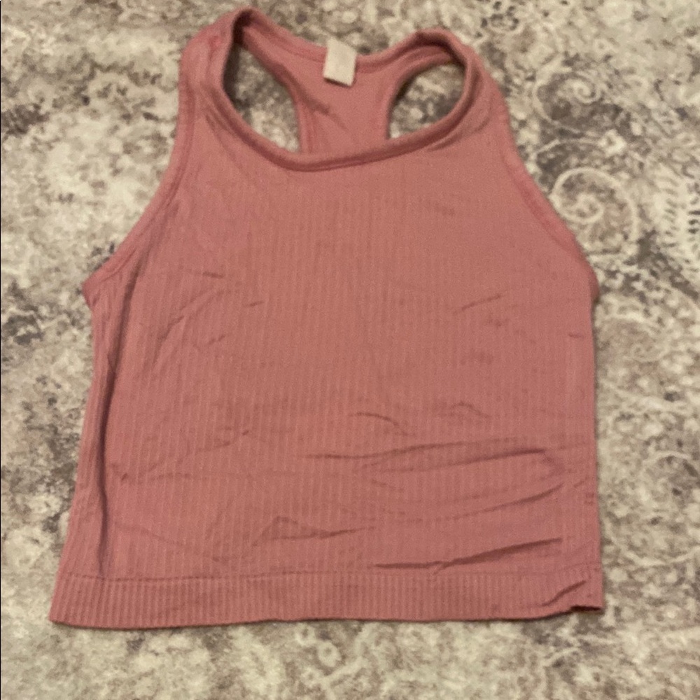 Pink Ribbed Sleeveless Crop Tank Top